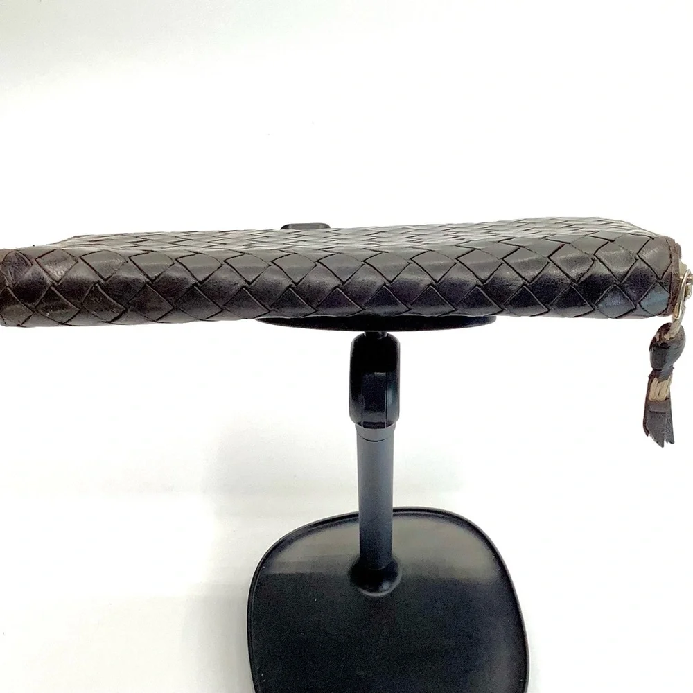 Bottega Veneta Intrecciato Brown Woven Leather Zip Around Wallet